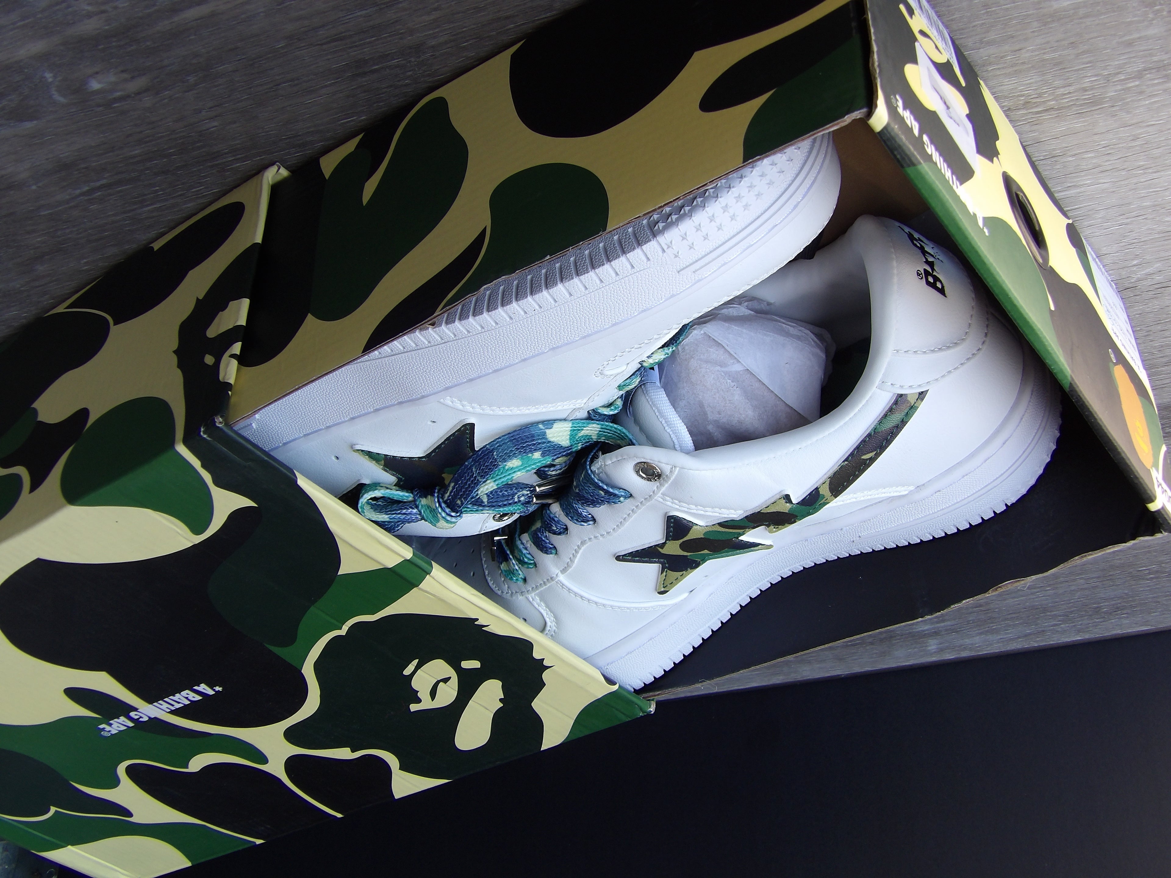 Bape Sta Low White ABC Camo Green size 9.5