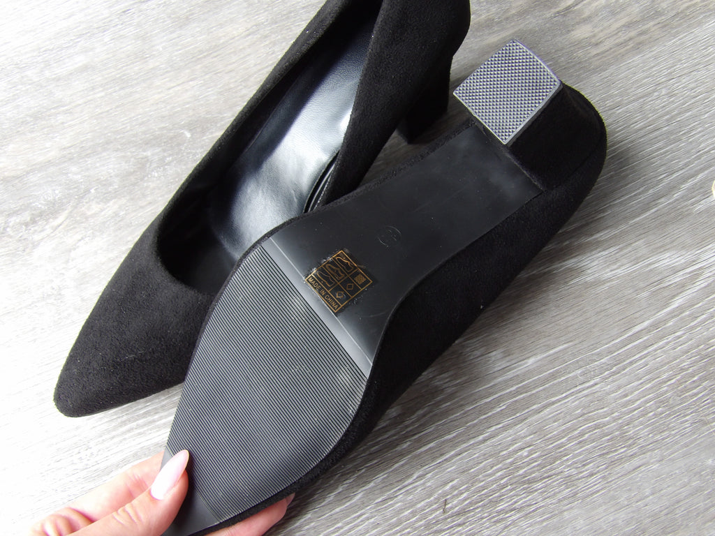 Allegra K Women's Pointed Toe Faux Suede Chunky Block Heel Pumps size 8
