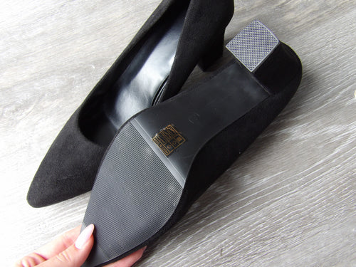 Allegra K Women's Pointed Toe Faux Suede Chunky Block Heel Pumps size 8