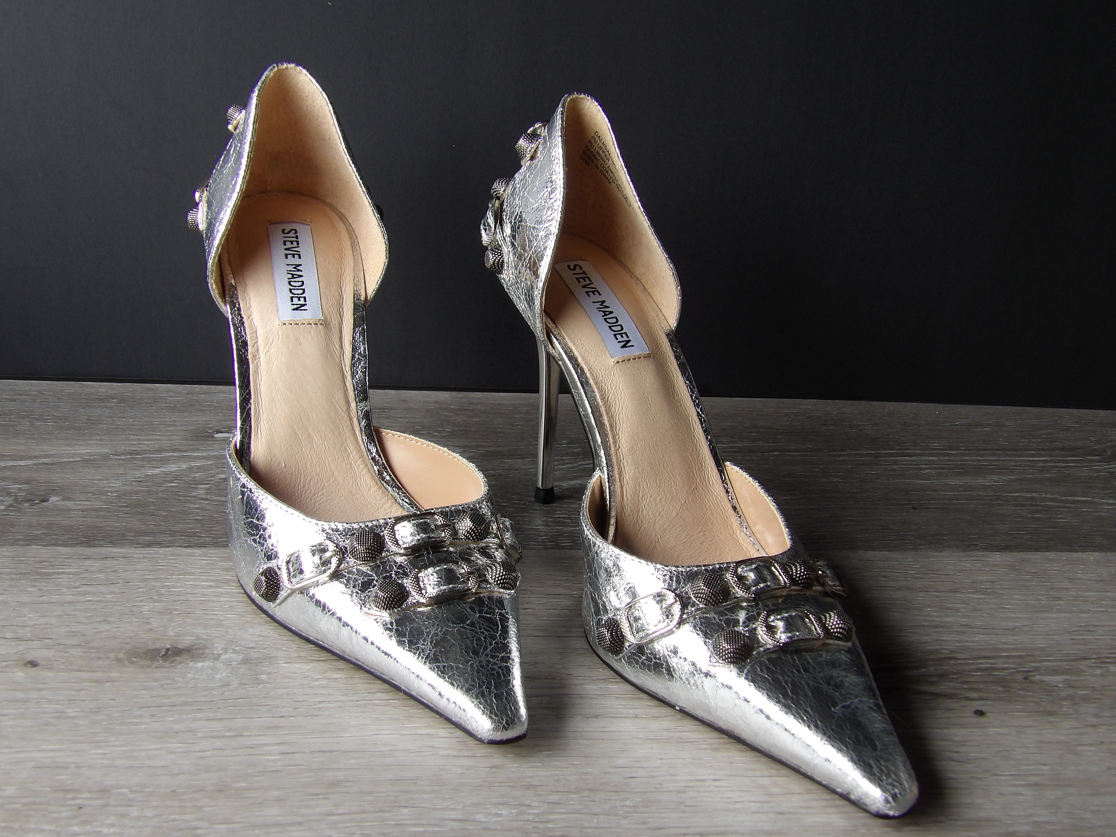 Steve Madden Dali Silver Studded Embelleshied Stiletto Pointed Toe Pumps size 9.5