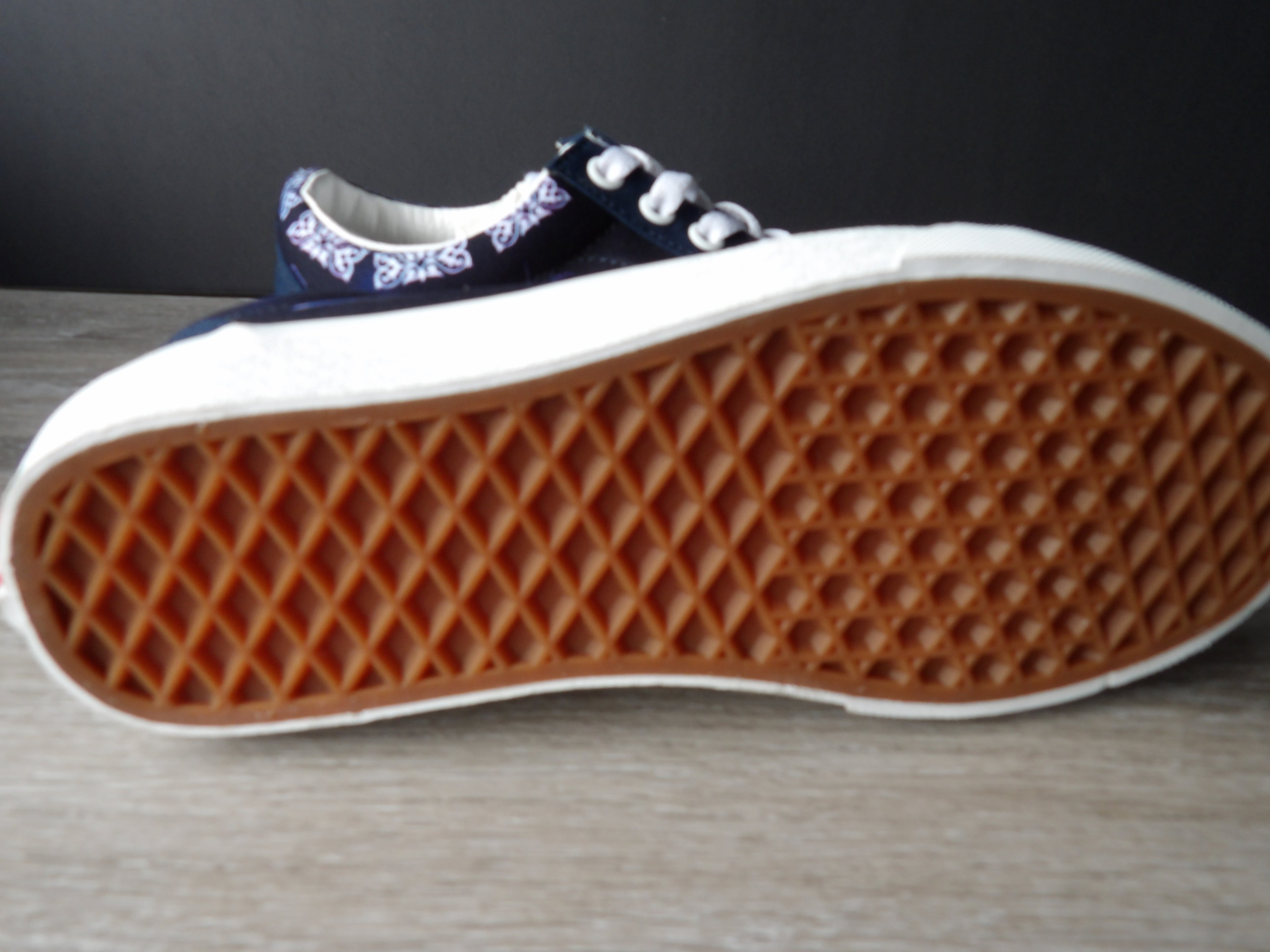 Vans Custom Designed Dark Blue Canvas Sneaker with Sword and Cloud Graphics size 5.5