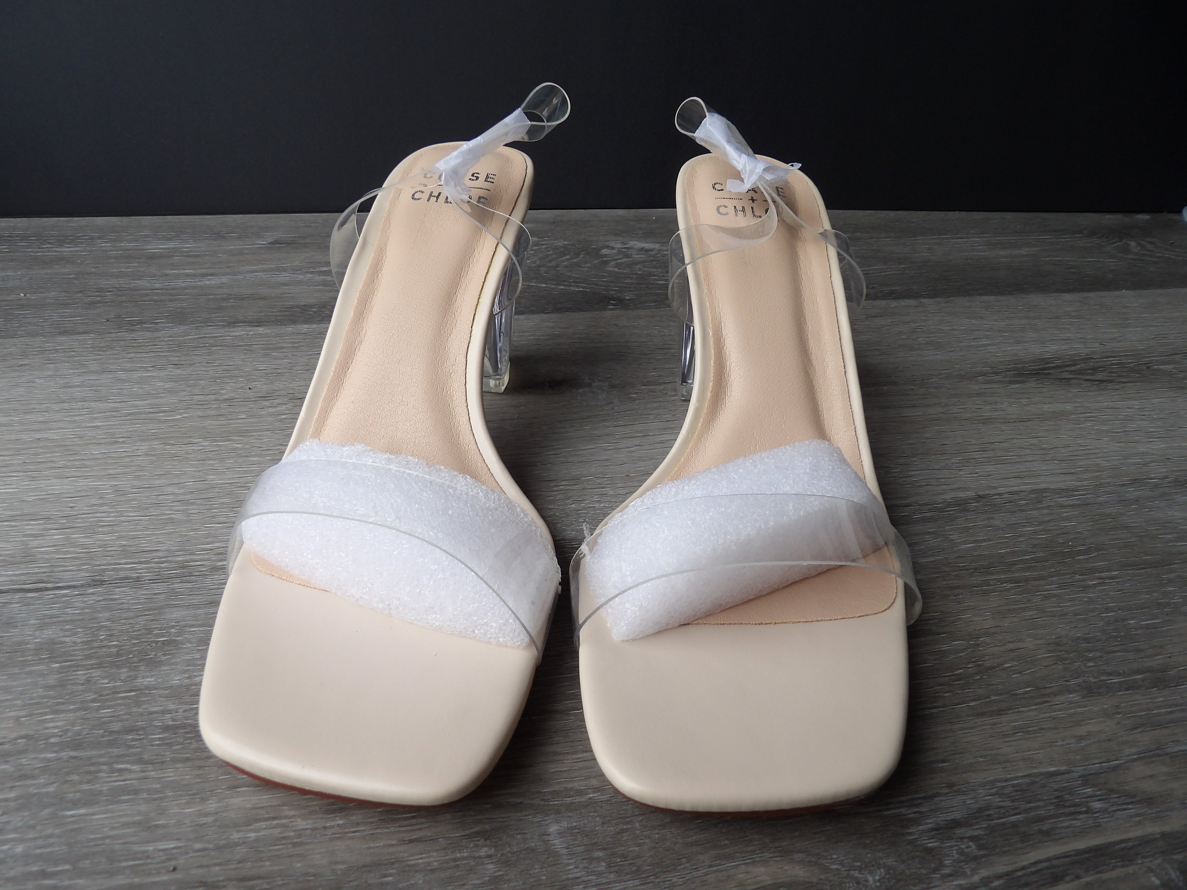 Chase and Chloe Stylish Clear Stap on Slip on heel size 9