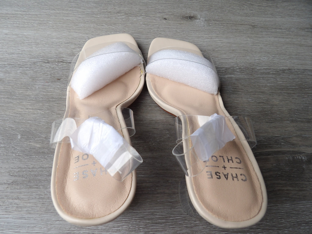 Chase and Chloe Stylish Clear Stap on Slip on heel size 9