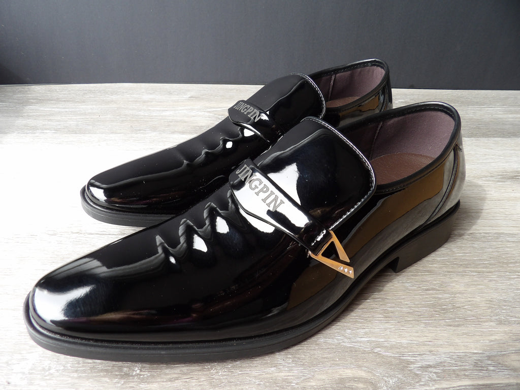 JINGPIN Black Patent PU Leather Men’s Business Slip-On Loafers size 45
