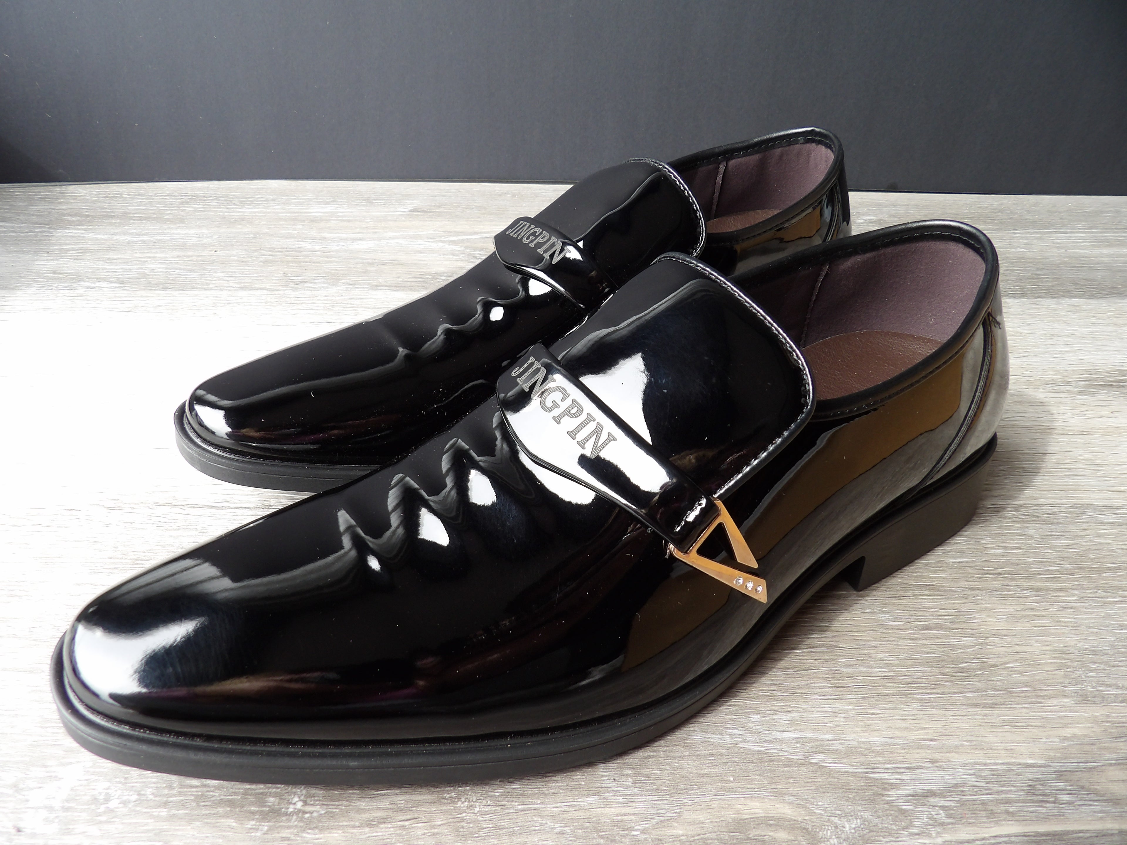JINGPIN Black Patent PU Leather Men’s Business Slip-On Loafers size 45