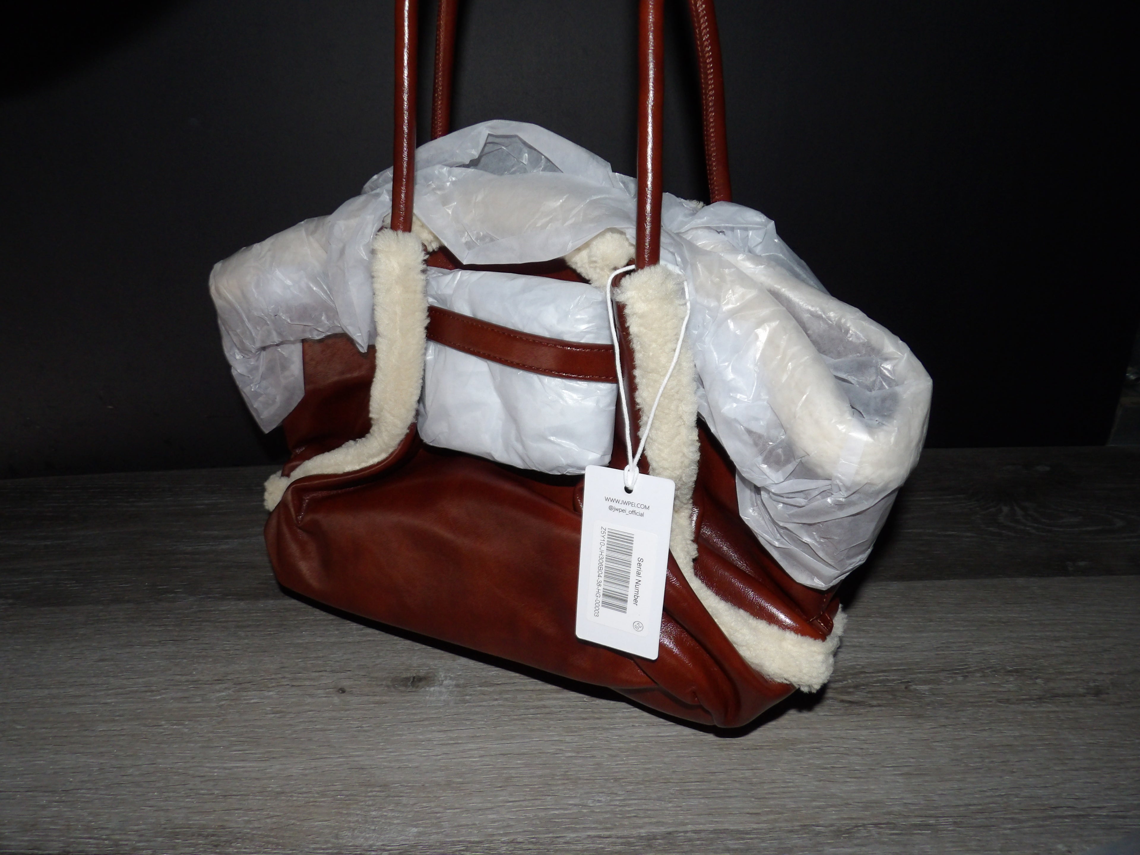 JW Pei Hana Medium Faux Shearling Trim Tote Bag i