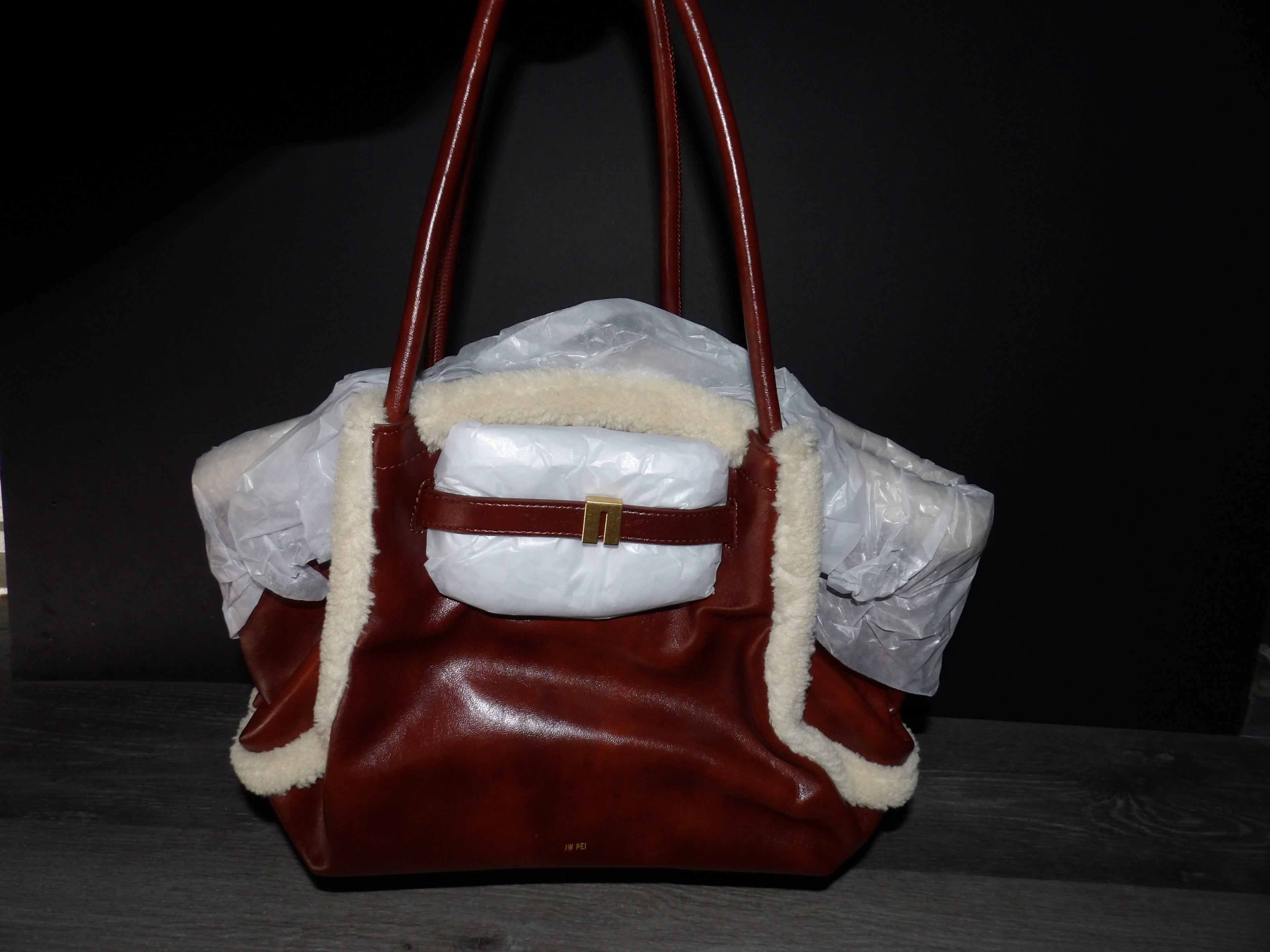 JW Pei Hana Medium Faux Shearling Trim Tote Bag i